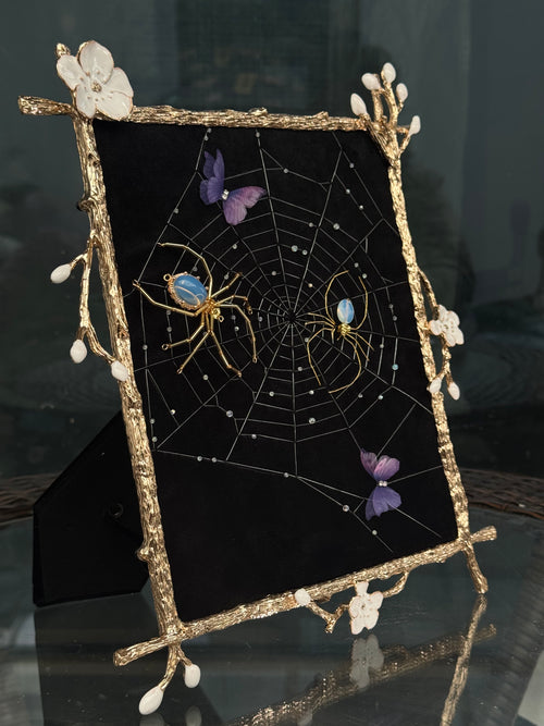 Opal Spider Embroidered Wall Hanging – Handmade Spider Web Decor – Gothic Home Accent – Unique Embroidery Gift – Creepy Wall Decor