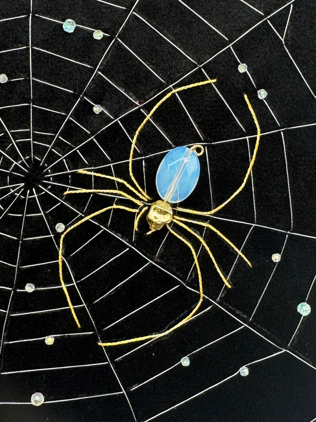 Opal Spider Embroidered Wall Hanging – Handmade Spider Web Decor – Gothic Home Accent – Unique Embroidery Gift – Creepy Wall Decor