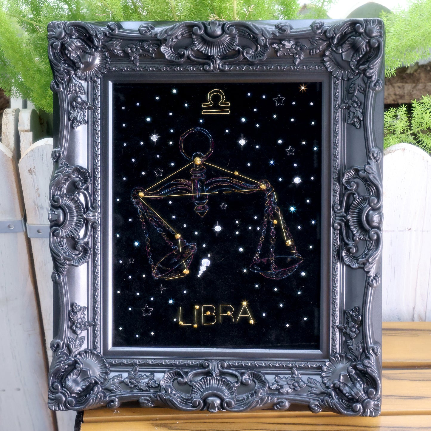 10 Inches Libra Scales — Handmade Embroidered Decorative Paintings | Libra-Themed Embroidery • Aquarius Embroidery