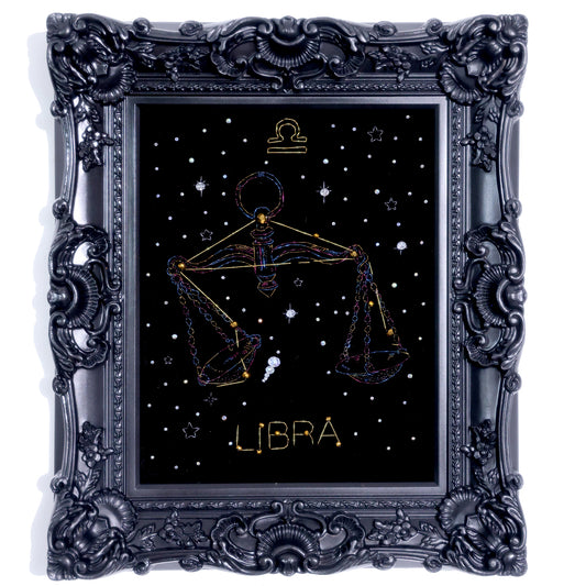 10 Inches Libra Scales — Handmade Embroidered Decorative Paintings | Libra-Themed Embroidery • Aquarius Embroidery