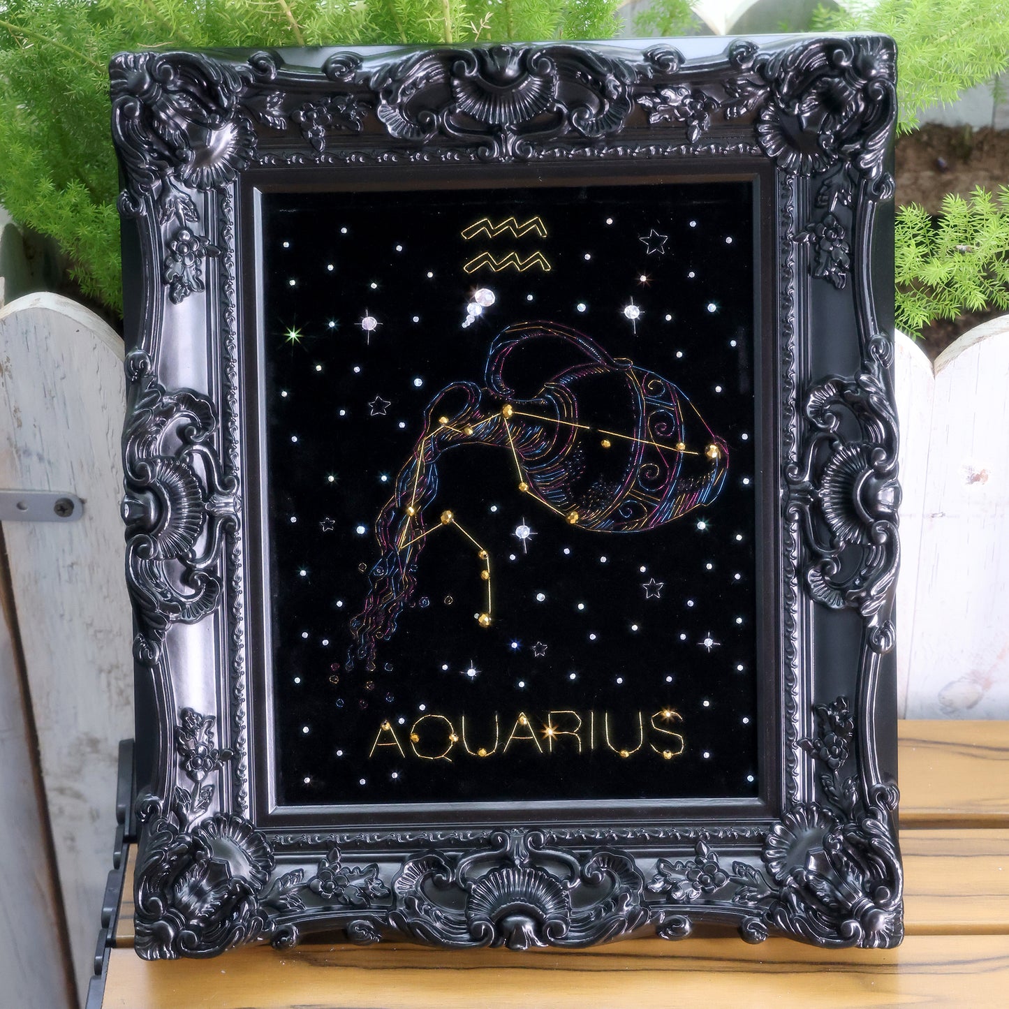 10 Inches Aquarius Constellation — Handmade Embroidered Decorative Paintings | Zodiac-Themed Embroidery • Aquarius Embroidery