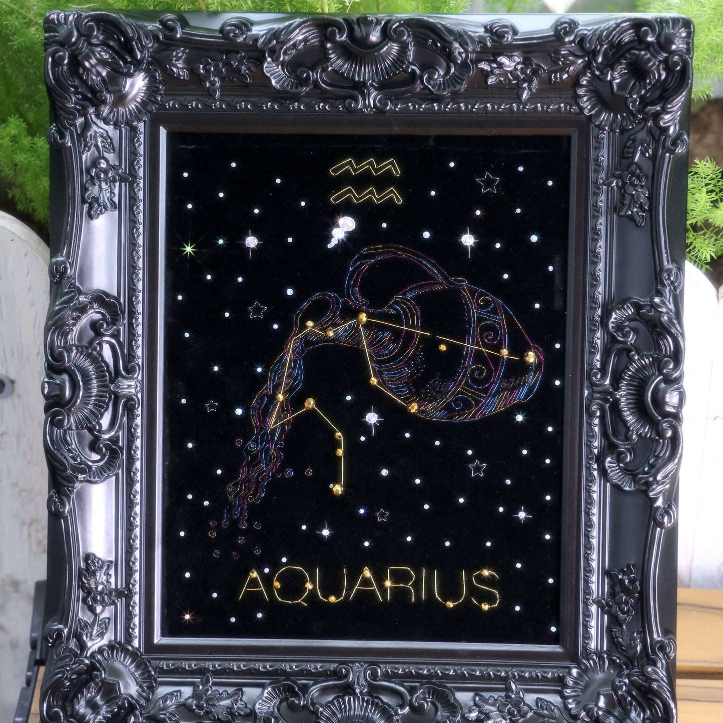 10 Inches Aquarius Constellation — Handmade Embroidered Decorative Paintings | Zodiac-Themed Embroidery • Aquarius Embroidery