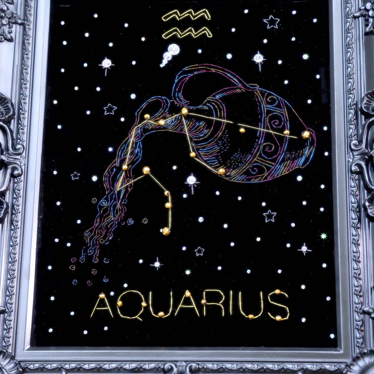 10 Inches Aquarius Constellation — Handmade Embroidered Decorative Paintings | Zodiac-Themed Embroidery • Aquarius Embroidery