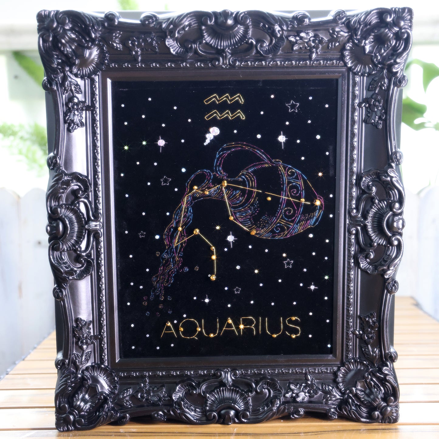10 Inches Aquarius Constellation — Handmade Embroidered Decorative Paintings | Zodiac-Themed Embroidery • Aquarius Embroidery
