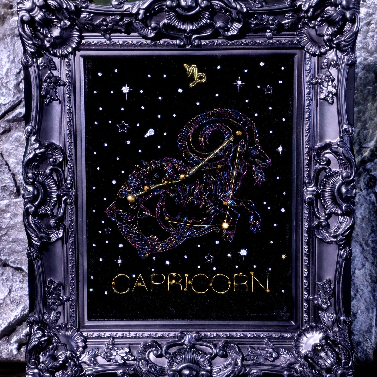 10 Inches Capricorn Constellation — Handmade Embroidered Decorative Paintings | Zodiac-Themed Embroidery • Capricorn Embroidery