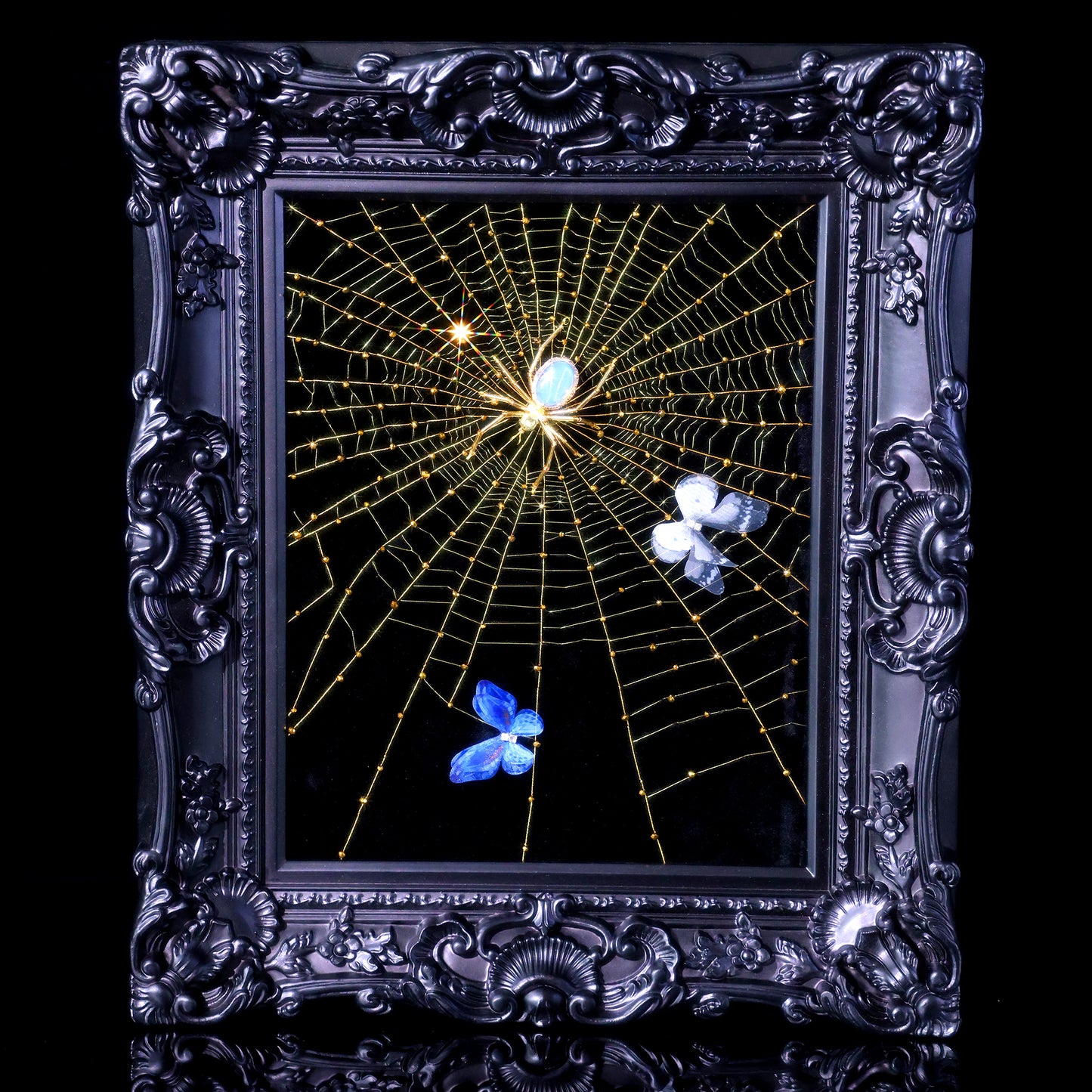 10 Inches Opal Spider Web — Handmade Embroidered Spider Decorative Painting | Handmade Beaded Spider Embroidery, Opal Spider