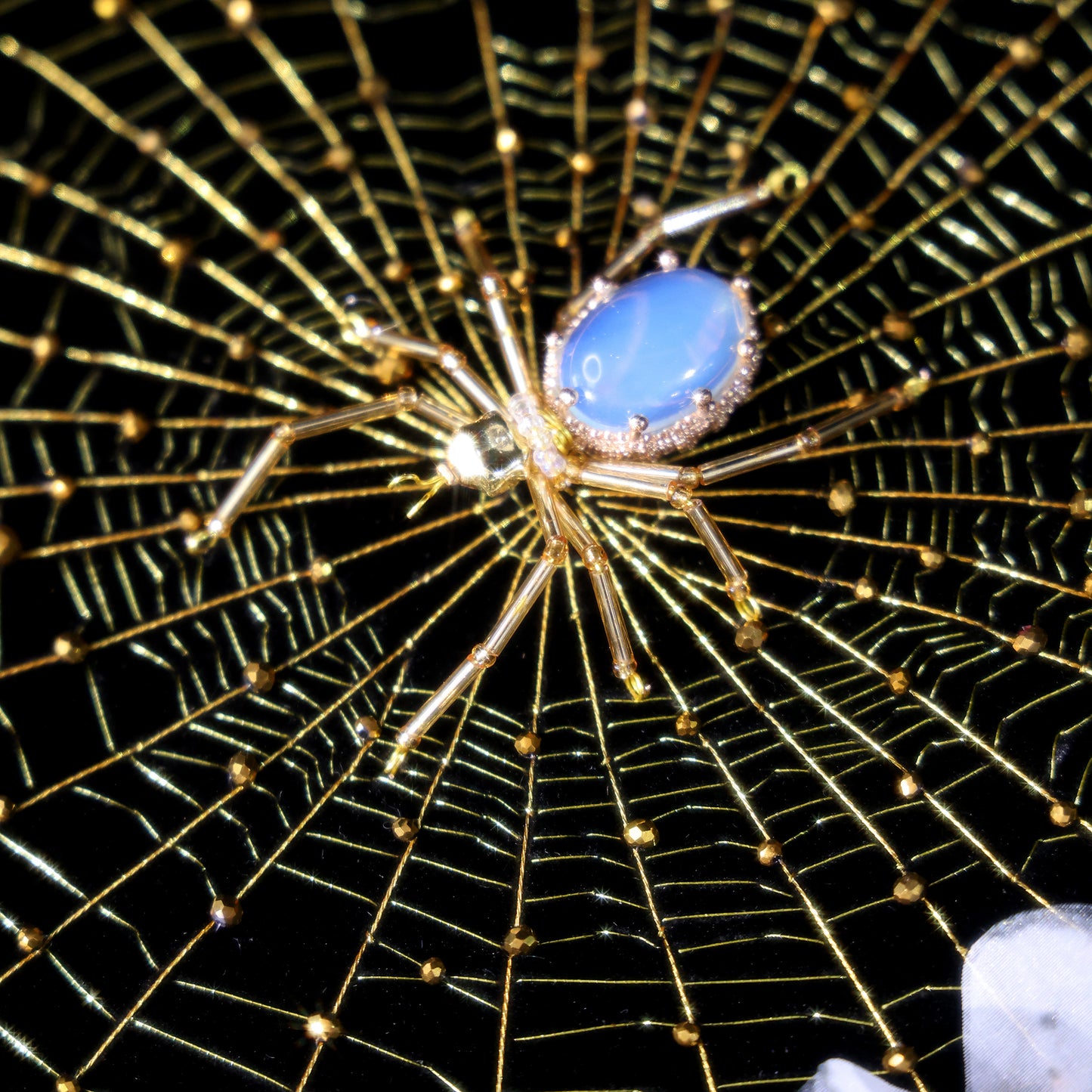 10 Inches Opal Spider Web — Handmade Embroidered Spider Decorative Painting | Handmade Beaded Spider Embroidery, Opal Spider