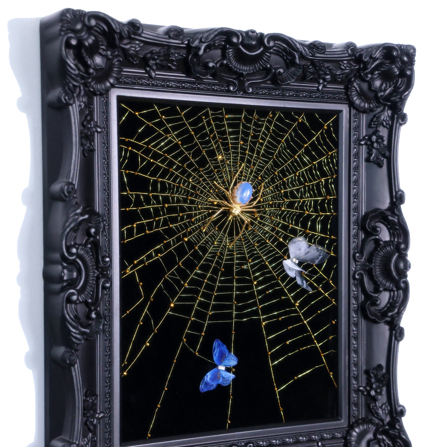 10 Inches Opal Spider Web — Handmade Embroidered Spider Decorative Painting | Handmade Beaded Spider Embroidery, Opal Spider