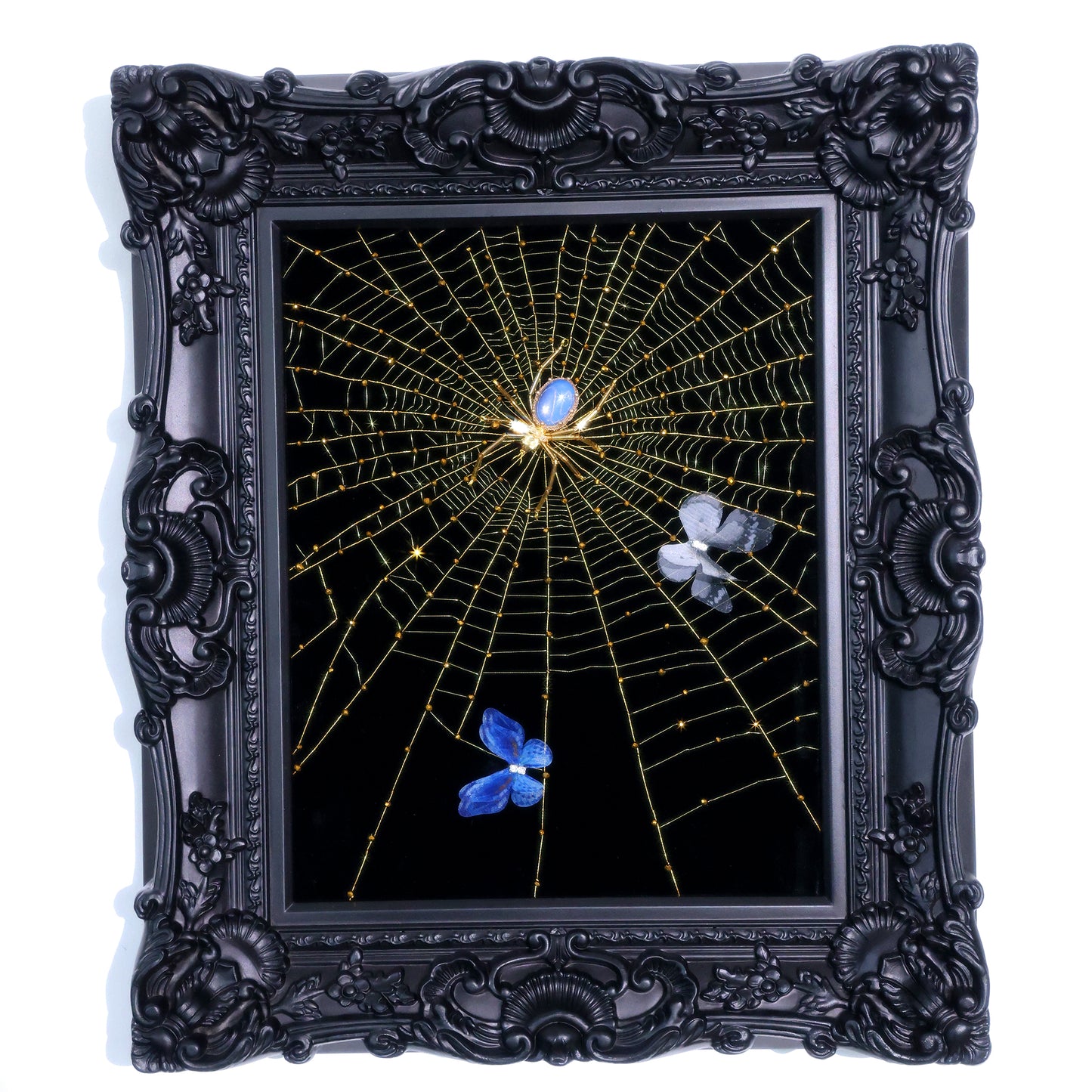 10 Inches Opal Spider Web — Handmade Embroidered Spider Decorative Painting | Handmade Beaded Spider Embroidery, Opal Spider