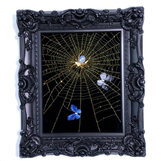 10 Inches Opal Spider Web — Handmade Embroidered Spider Decorative Painting | Handmade Beaded Spider Embroidery, Opal Spider