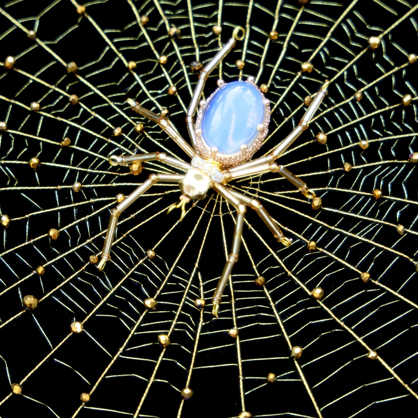 10 Inches Opal Spider Web — Handmade Embroidered Spider Decorative Painting | Handmade Beaded Spider Embroidery, Opal Spider