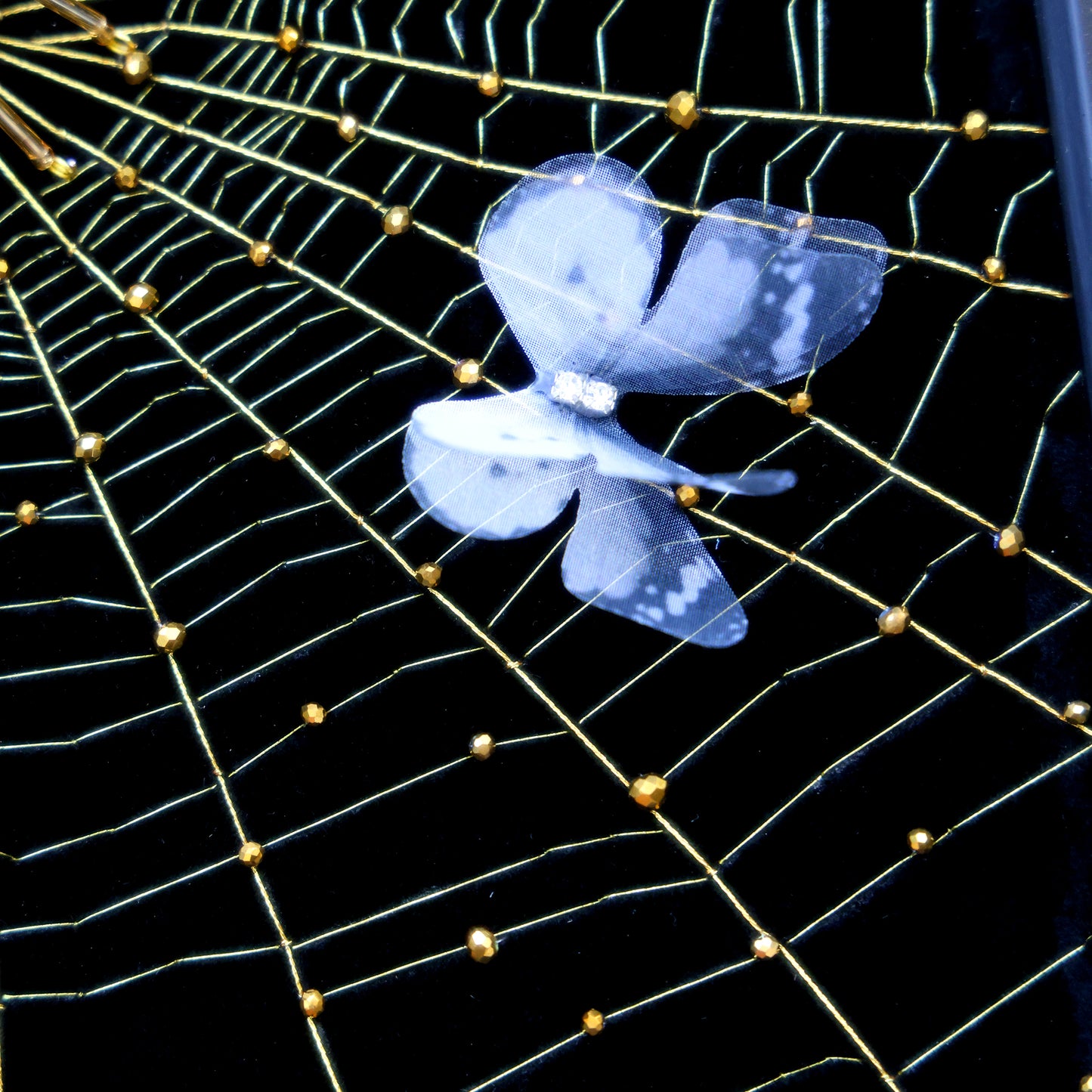 10 Inches Opal Spider Web — Handmade Embroidered Spider Decorative Painting | Handmade Beaded Spider Embroidery, Opal Spider