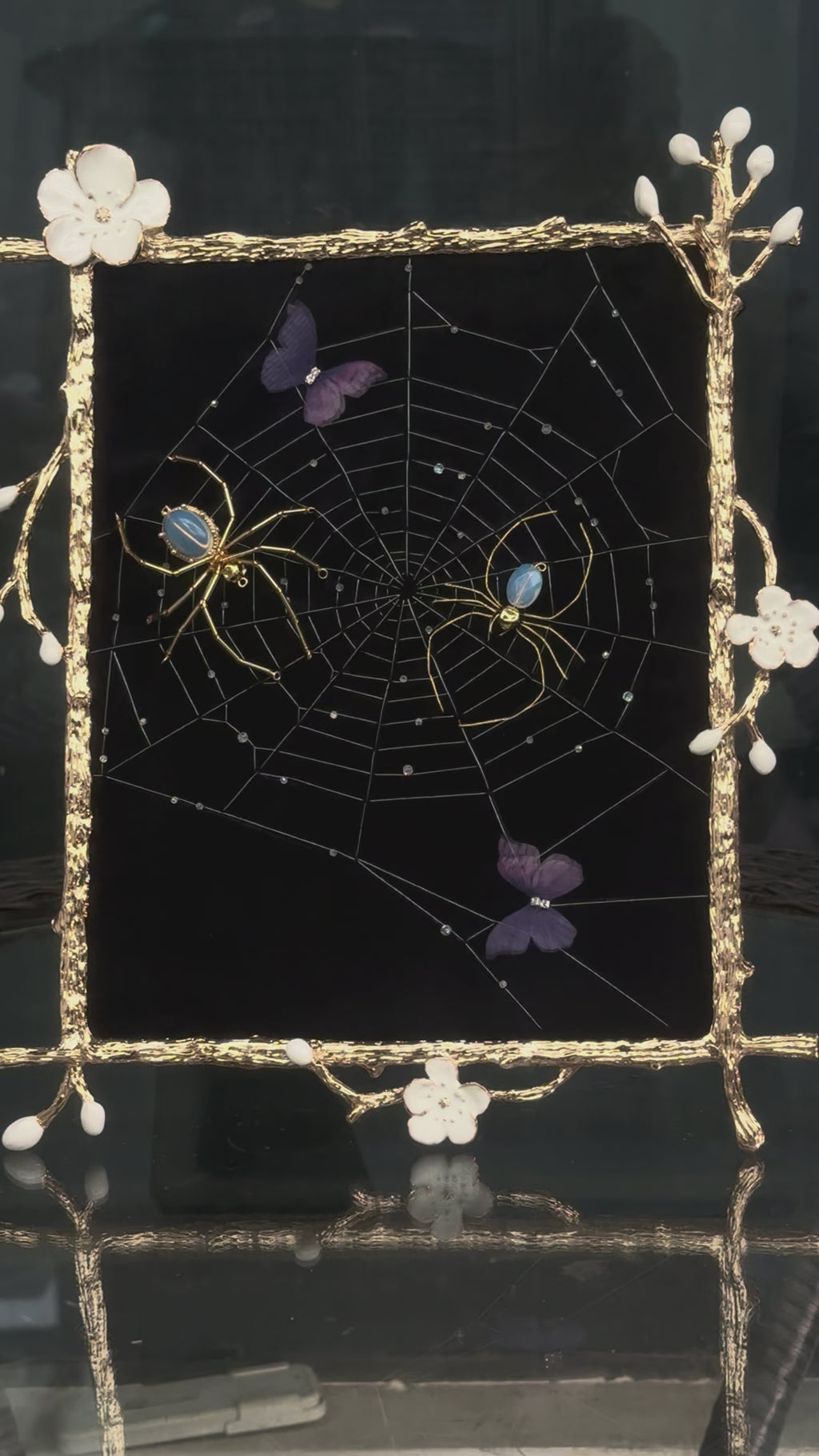 Opal Spider Embroidered Wall Hanging – Handmade Spider Web Decor – Gothic Home Accent – Unique Embroidery Gift – Creepy Wall Decor